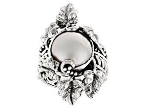11.5-12.5mm White Mabe Pearl Simulant Sterling Silver Leaf Ring