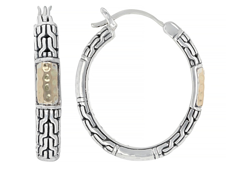Sterling Silver With 18K Yellow Gold Accents Hoop Earring 30x5mm