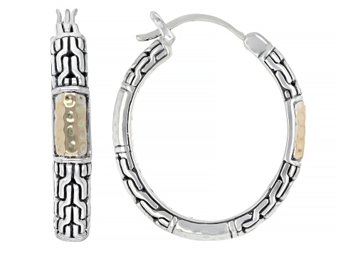 Sterling Silver With 18K Yellow Gold Accents Hoop Earring 30x5mm