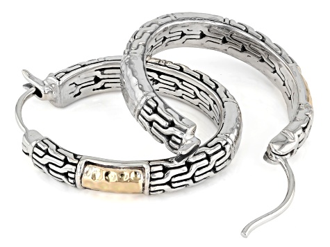 Sterling Silver With 18K Yellow Gold Accents Hoop Earring 30x5mm