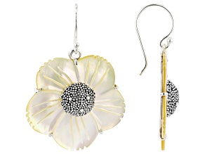 Yellow Mother-of-Pearl Sterling Silver Flower Earrings