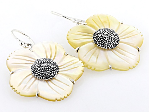 Yellow Mother-of-Pearl Sterling Silver Flower Earrings