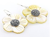 Yellow Mother-of-Pearl Sterling Silver Flower Earrings