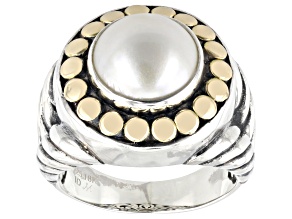 11-12mm Cultured Mabe Pearl Sterling Silver & 18K Yellow Gold Ring