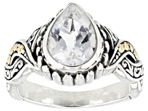 Pear Shaped White Topaz Sterling Silver With 18k Gold Accents Ring