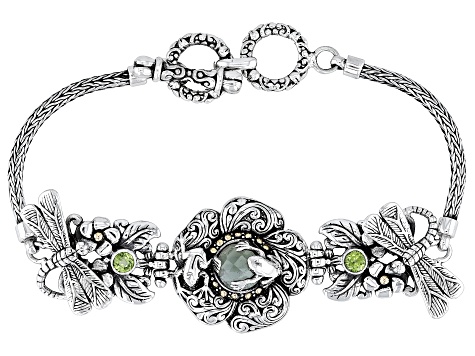 Prasiolite & Peridot Sterling Silver With 18K Gold Accents Frog & Dragonfly Motif Bracelet 2.76ctw