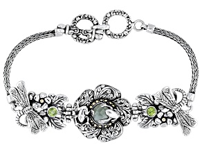 Prasiolite & Peridot Sterling Silver With 18K Gold Accents Frog & Dragonfly Motif Bracelet 2.76ctw