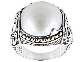 16.5-17.5mm Cultured Mabe Pearl Sterling Silver & 18K Yellow Gold Scroll Ring