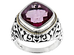 Pink Mystic Quartz Sterling Silver With 18K Yellow Gold Accents Solitaire Ring 5.40ct