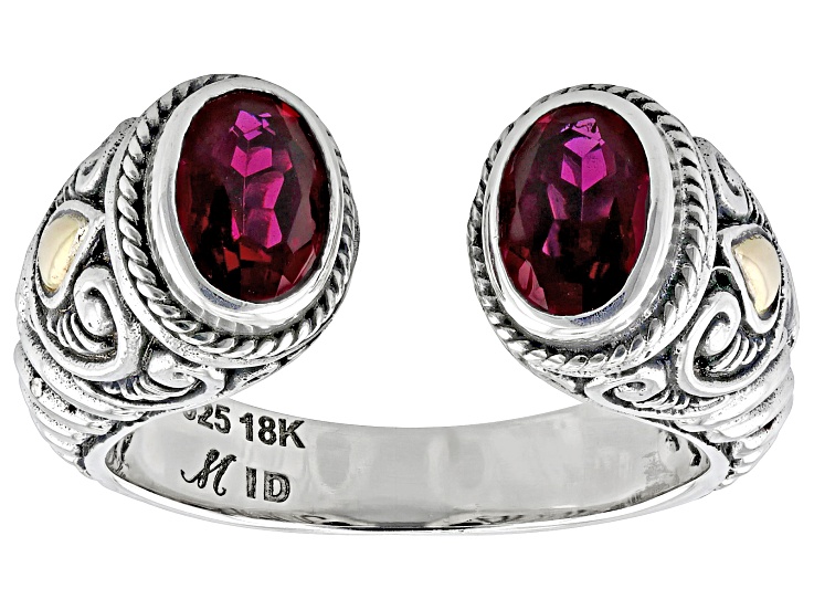 Lab Created Ruby Sterling Silver With 18K Gold Accents Cuff