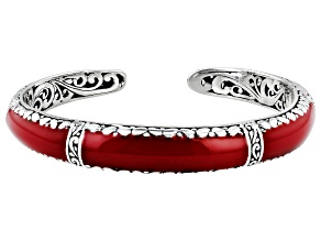 Red Coral Inlay Sterling Silver Cuff Bracelet