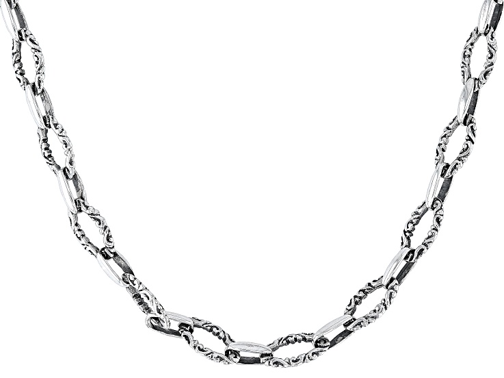 Sterling Silver Marquise Scroll Chain Link Necklace 5.75mm