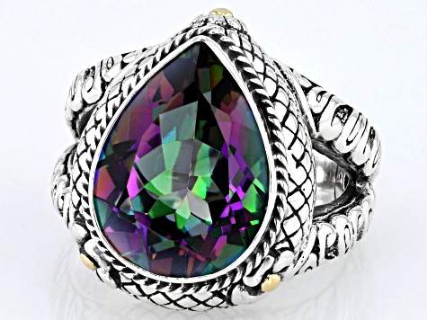 Magic Green™ Quartz Sterling Silver & 18K Gold Accent Solitaire Ring 6.30ctw