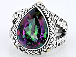 Magic Green™ Quartz Sterling Silver & 18K Gold Accent Solitaire Ring 6.30ctw
