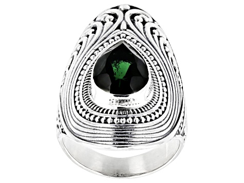 Green Quartz Sterling Silver Scroll Design Solitaire Ring 3.00ct