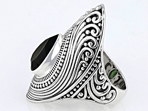 Green Quartz Sterling Silver Scroll Design Solitaire Ring 3.00ct