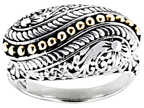 Sterling Silver & 18K Yellow Gold Accents Filigree & Floral Ring