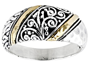 Sterling Silver & 18K Gold Hammered & Scroll Design Ring