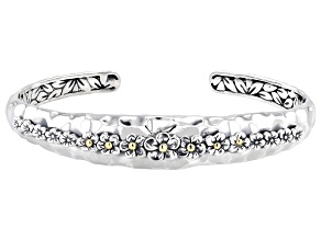 Sterling Silver & 18K Yellow Gold Accents Floral Cuff Bracelet