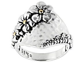 Sterling Silver & 18K Yellow Gold Accents Floral Textured Ring