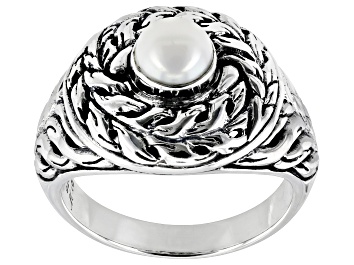 Picture of 5.5-6.5mm Cultured Freshwater Pearl Sterling Silver Swirl Ring