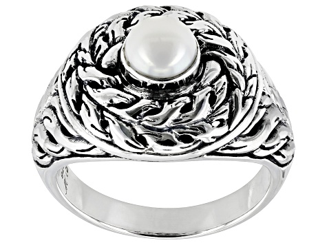 5.5-6.5mm Cultured Freshwater Pearl Sterling Silver Swirl Ring