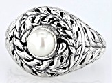 5.5-6.5mm Cultured Freshwater Pearl Sterling Silver Swirl Ring