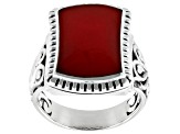 Rectangle Red Coral Sterling Silver Ring 16x10mm