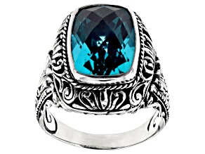 Paraiba Color Quartz Doublet Sterling Silver Ring 5.00ct