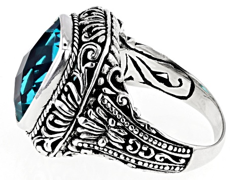 Paraiba Color Quartz Doublet Sterling Silver Ring 5.00ct