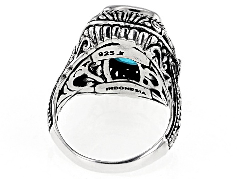 Paraiba Color Quartz Doublet Sterling Silver Ring 5.00ct