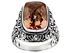Pink Mystic Quartz Sterling Silver With 18K Yellow Gold Accents Solitaire Ring 5.40ct