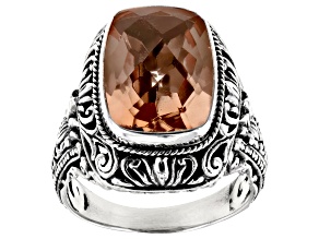 Morganite Color Quartz Doublet Sterling Silver Ring 5.10ct