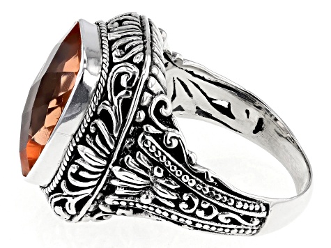 Morganite Color Quartz Doublet Sterling Silver Ring 5.10ct