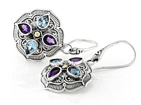 Amethyst & Swiss Blue Topaz Sterling Silver with 18K Gold Accent Earrings 1.54ctw