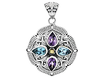Picture of Amethyst & Swiss Blue Topaz Sterling Silver & 18K Gold Accent Pendant 3.16ctw