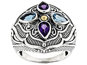 Amethyst & Swiss Blue Topaz Sterling Silver & 18K Gold Accent Ring 1.54ctw