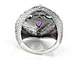 Amethyst & Swiss Blue Topaz Sterling Silver & 18K Gold Accent Ring 1.54ctw