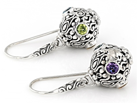 Multi-Gemstone Sterling Silver Filigree Earrings 2.38ctw