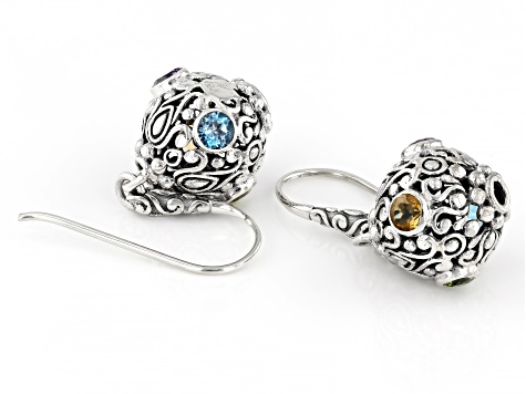 Multi-Gemstone Sterling Silver Filigree Earrings 2.38ctw