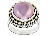 13-14mm Pink Cultured Mabe Pearl Sterling Silver With 18K Gold Accents Solitaire Ring