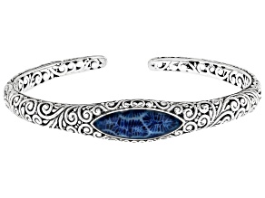 Marquise Blue Sponge Coral Sterling Silver Cuff Bracelet 23x8mm