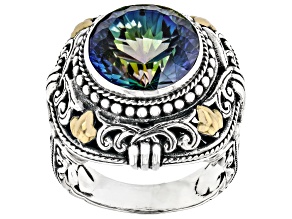 Magic Blue™ Quartz Sterling Silver & 18K Gold Accents Solitaire Ring 3.97ct
