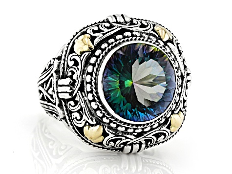 Magic Blue™ Quartz Sterling Silver & 18K Gold Accents Solitaire Ring 3.97ct