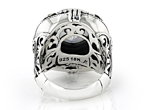 Magic Blue™ Quartz Sterling Silver & 18K Gold Accents Solitaire Ring 3.97ct