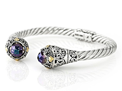 Magic Blue™ Quartz Sterling Silver & 18K Gold Accents Cuff Bracelet 5.60ctw
