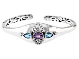 Amethyst & Blue Topaz Sterling Silver 3 Stone Hammered Cuff Bracelet 2.41ctw