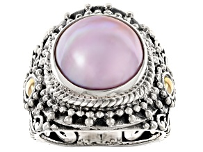 Pink Cultured Mabe Pearl Sterling Silver With 18K Yellow Gold Accents Ring 12-13mm