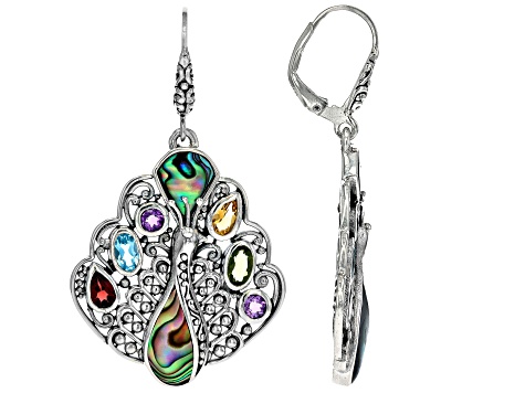 Multi-Gemstone Sterling Silver Peacock Earrings 1.92ctw