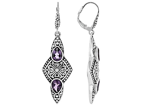Amethyst Sterling Silver Dangle Earrings 1.68ctw